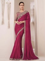 Deep Pink Satin Chiffon Saree